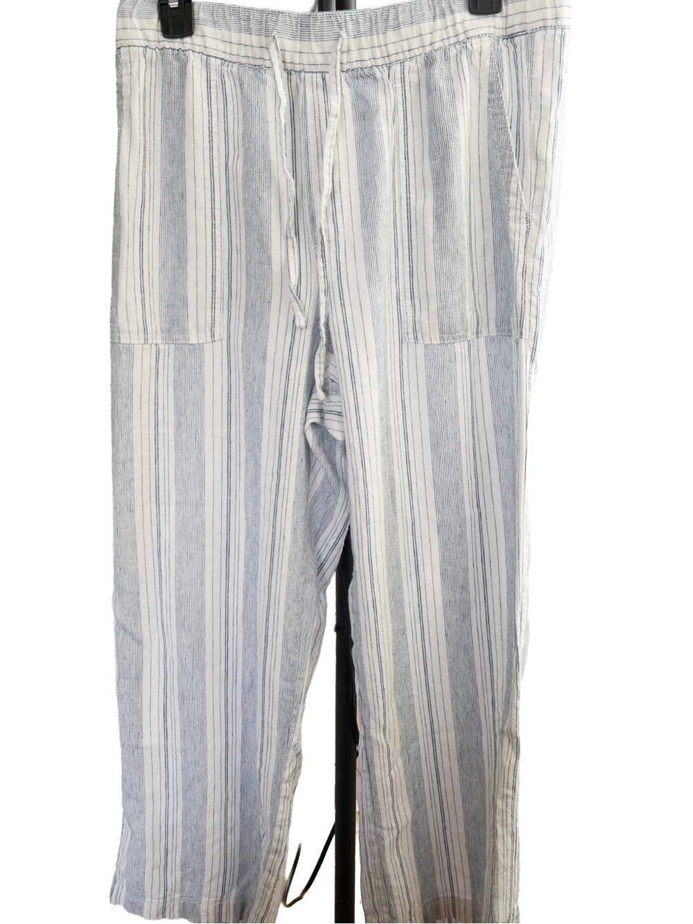GAP Women’s Medium Blue White Striped Pull-On Pants Coastal Linen Look